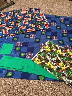 John Deere Blue & Green Tractor Patchwork Quilt Panel fabric